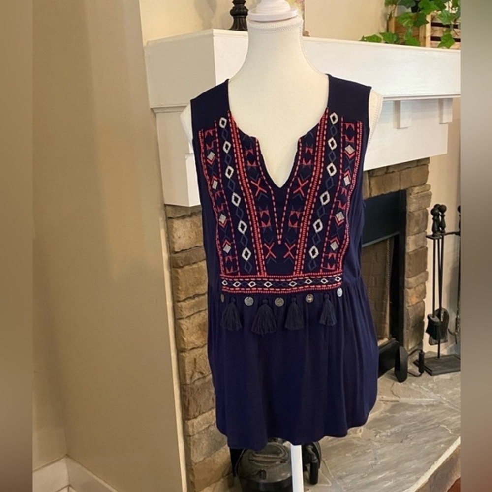 Tribal Black Top with Embroidered Accents